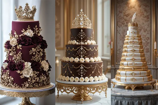 سه نوع کیک عروسی با طعم وانیلی و کاکائویی و تمشکی