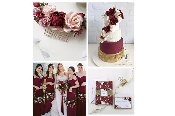 ایده عروسی با تم سرخابی : کیک و لباس ساقدوشها و گل عروس